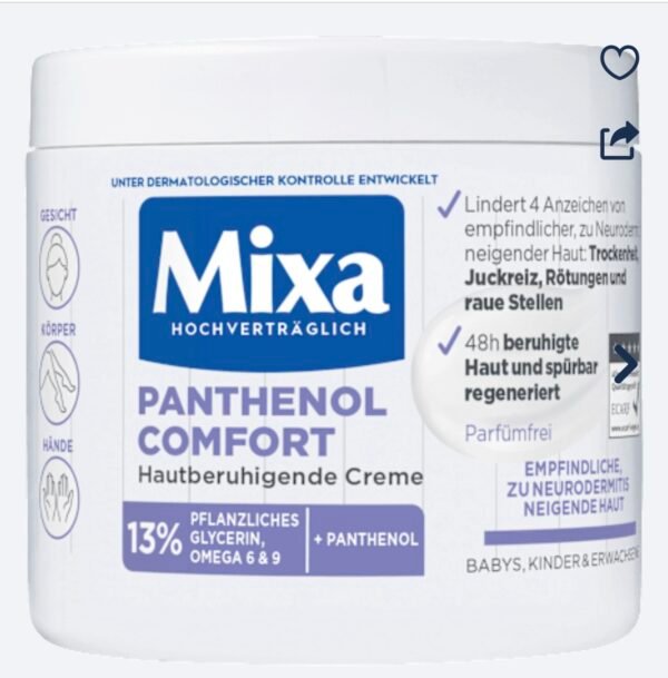 screenshot-171 كريم Mixa Panthenol Comfort – راحة فورية للبشرة المتعبة والحساسة